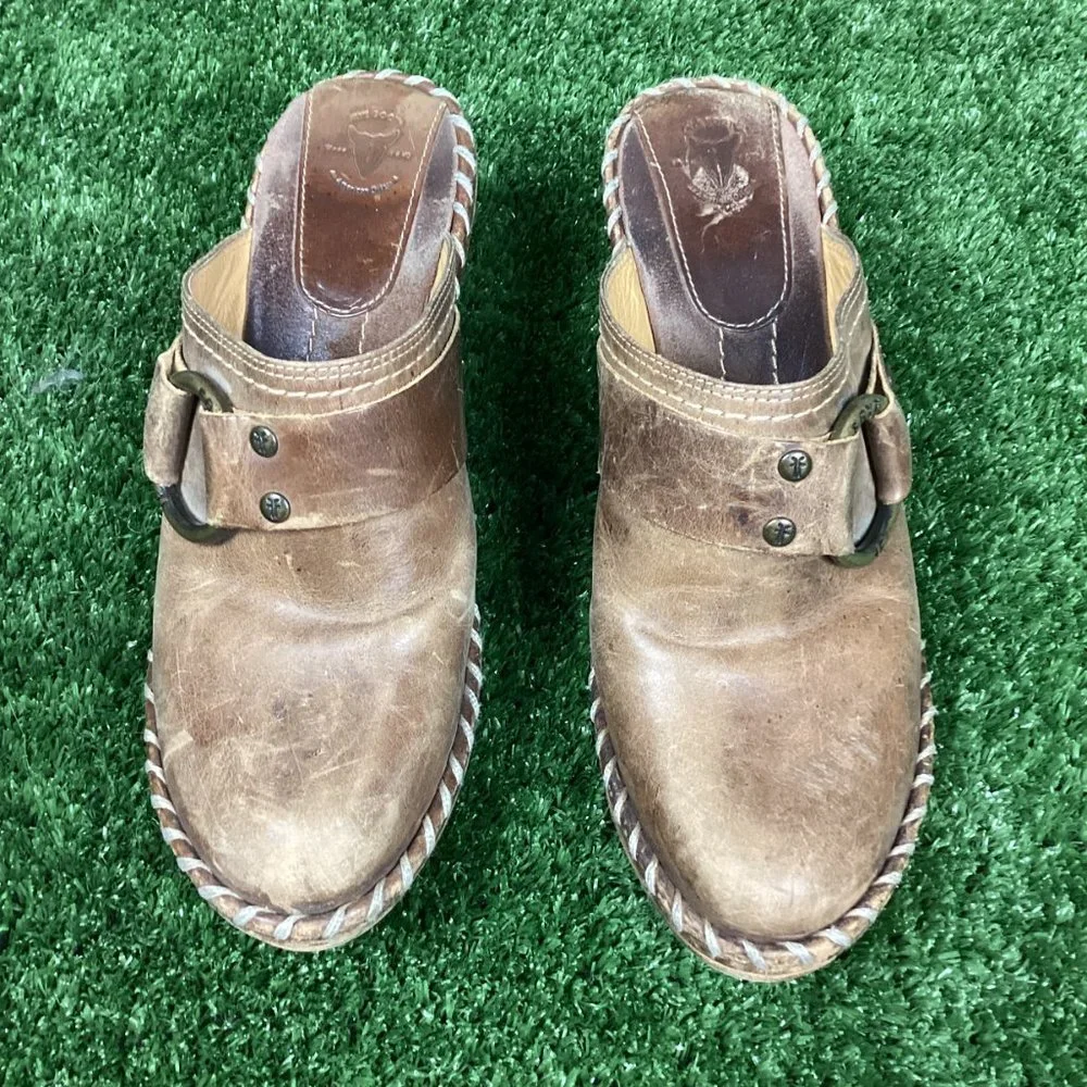 Frye Tan Leather Wedge Slides 9M